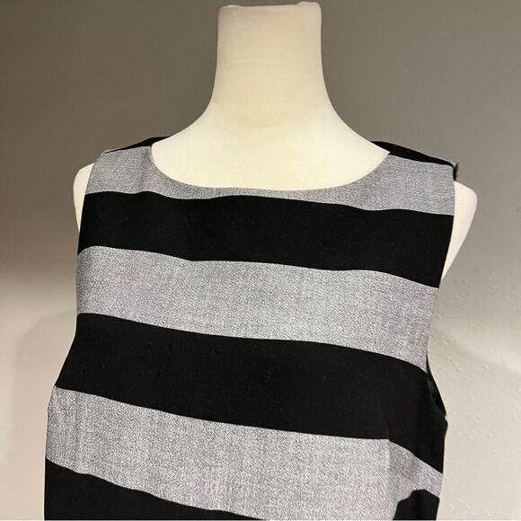 Banana Republic Black Gray Rugby Striped Asymmetric Shift Dress Size 12 - Picture 2 of 13